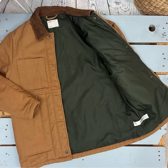 ASOS Design Oversized Denim Wadded Jacket with Cord Collar in Camel US 6 - Picture 7 of 11